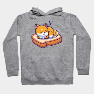 Cute Shiba Inu Dog Sleeping On Bread Cartoon Hoodie